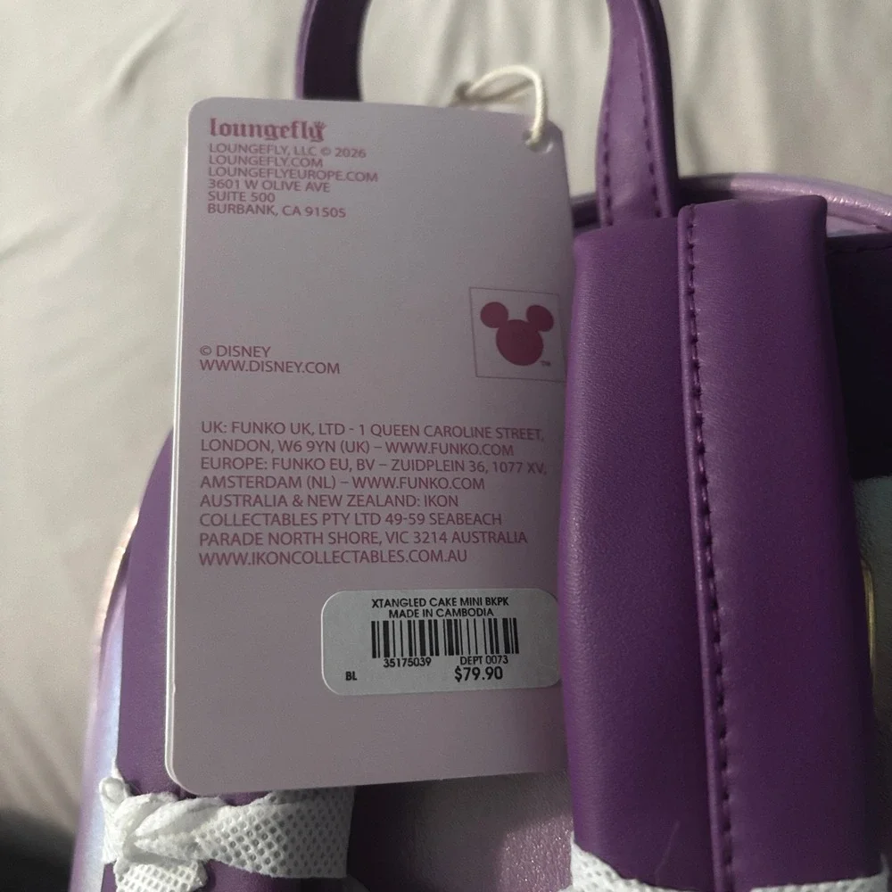 Disney Loungefly Tangled Rapunzel Birthday Cake Mini Backpack Iridescent Purple